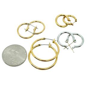 VINTAGE LOT OF 4 CLASSIC HOOP EARRINGS~GOLD & SILVER TONE